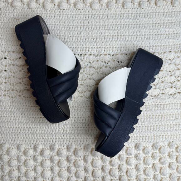 SOREL Womens 8.5 Cameron Puff Platform Slide Sandal Leather Black White Flatform - Picture 6 of 10